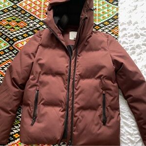 Burgundy Frank & Oak Puffer Jacket with Hood